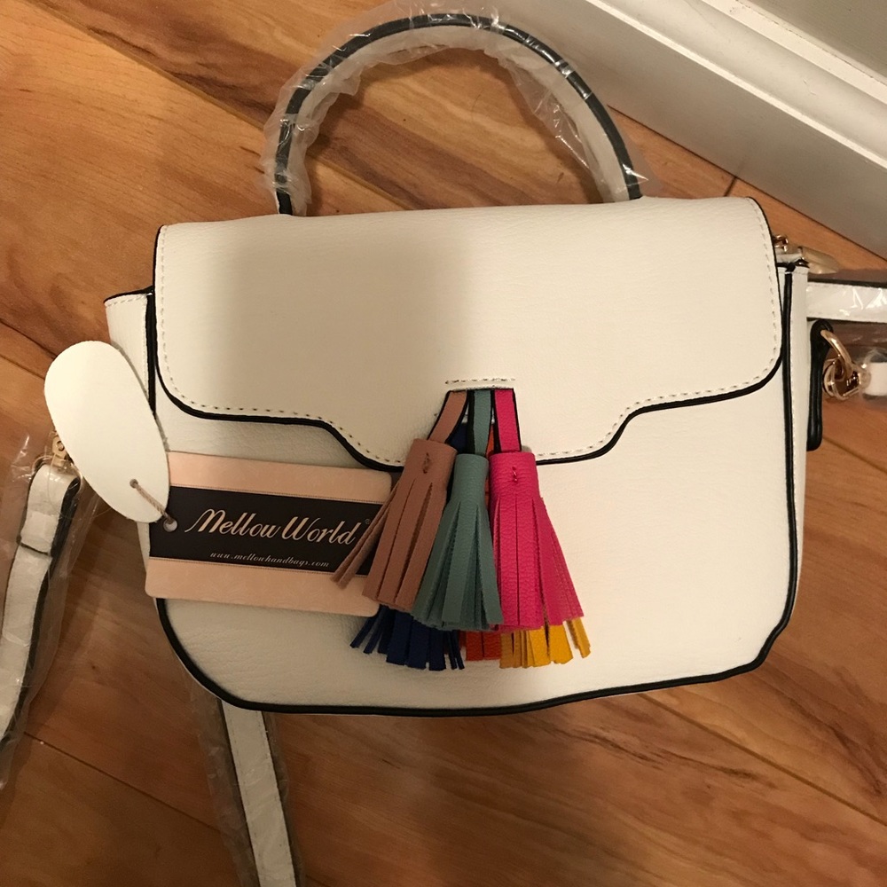 NWT! Mellow World White Purse w/ Colorful Tassels